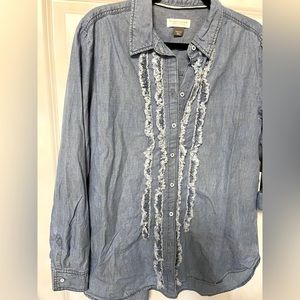 Denim shirt with ruffles